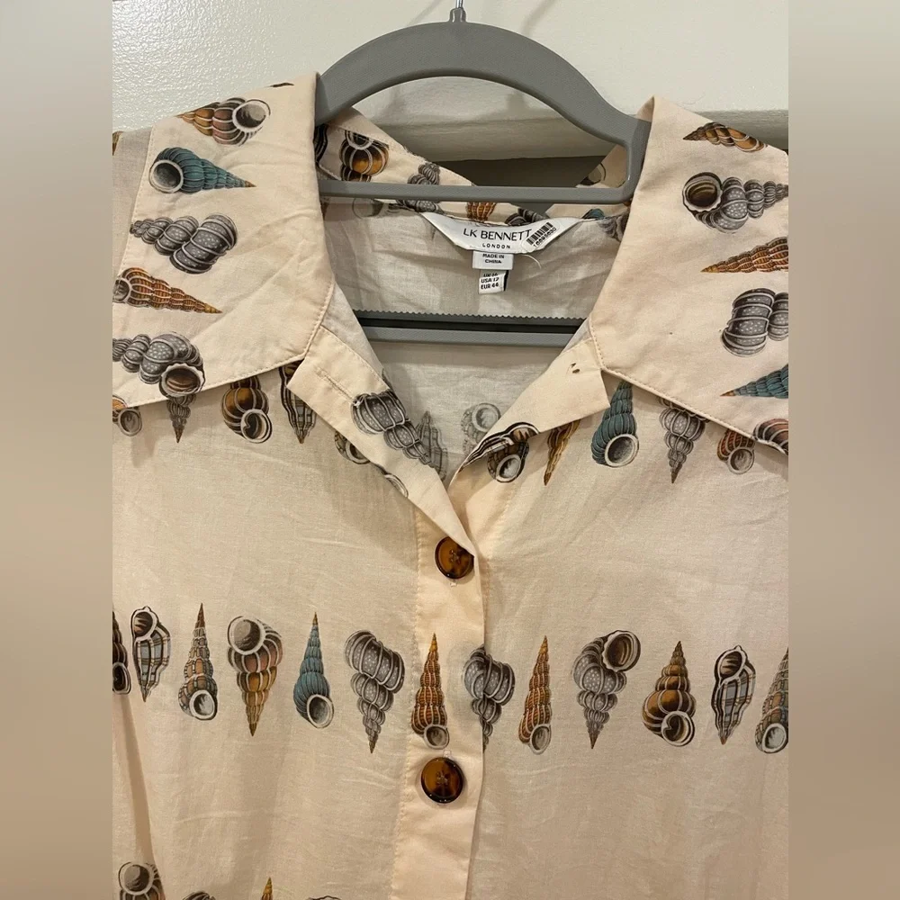 LK Bennett Bella Shell Print Cotton Shirt Dress, Size 12 - Picture 4 of 5